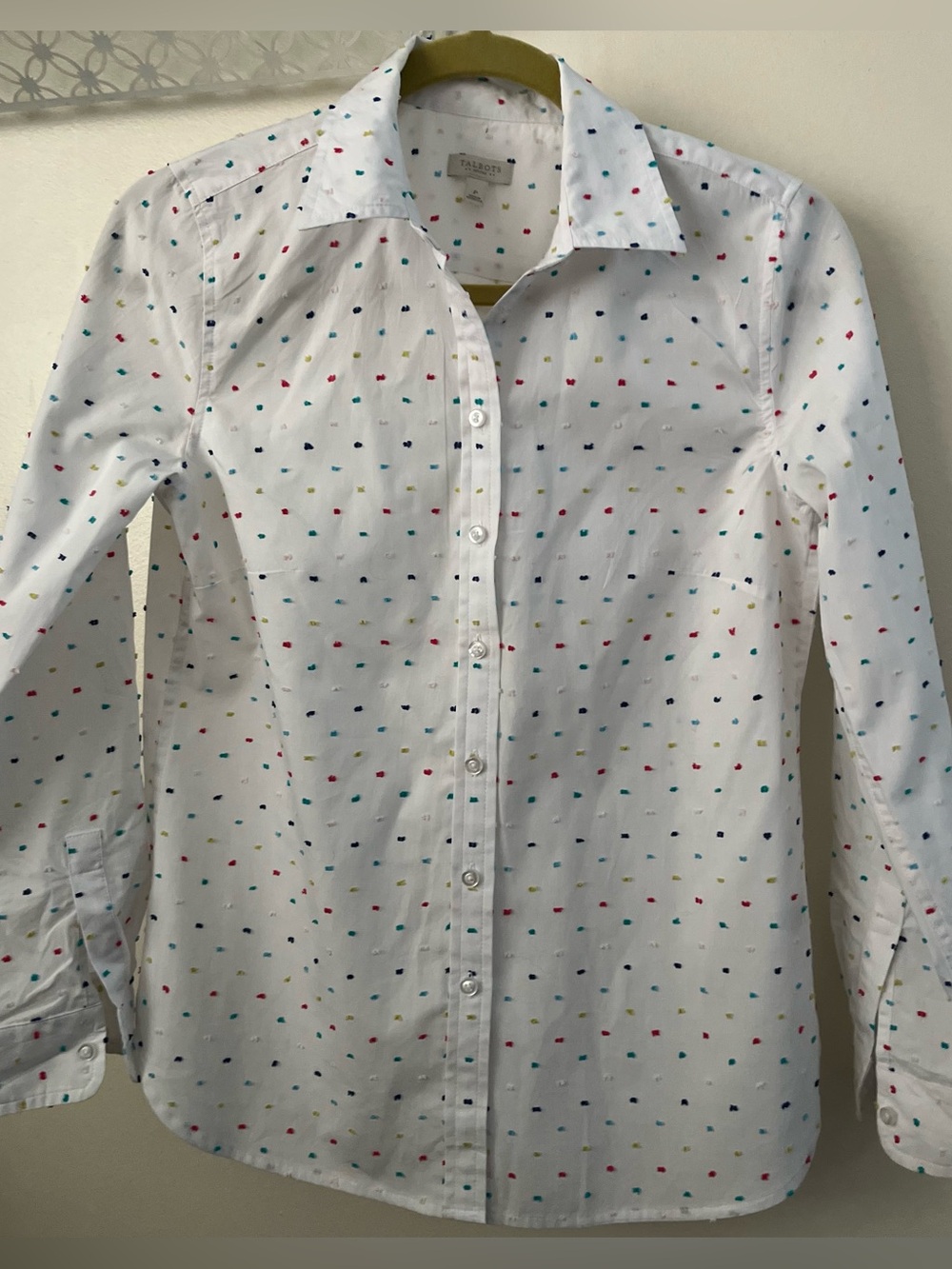 Talbots Petites Clip Dot Tab Sleeve Blouse Multi Color Size P